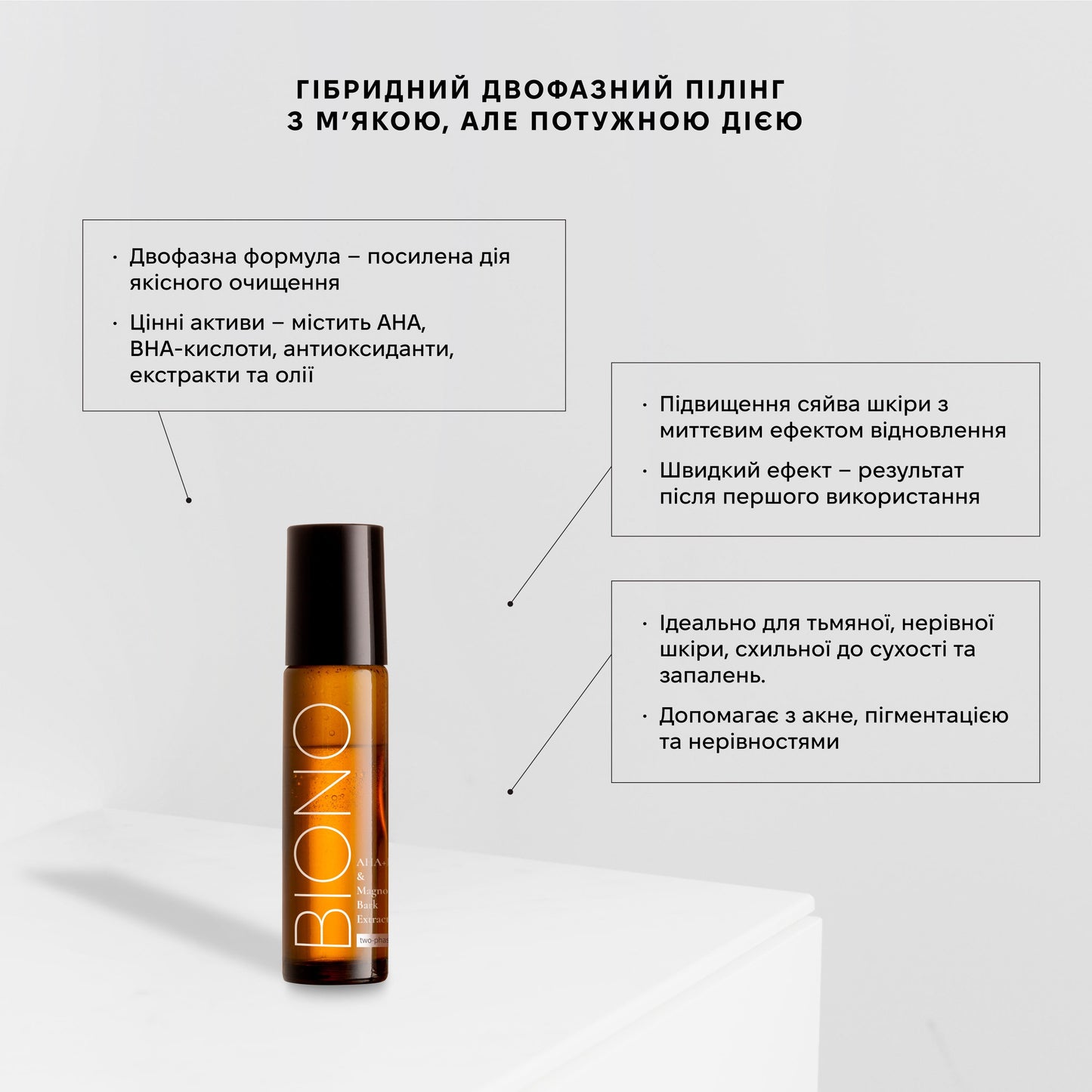 Гібридний двофазний пілінг м'якої дії AHA+BHA та екстракт магнолії