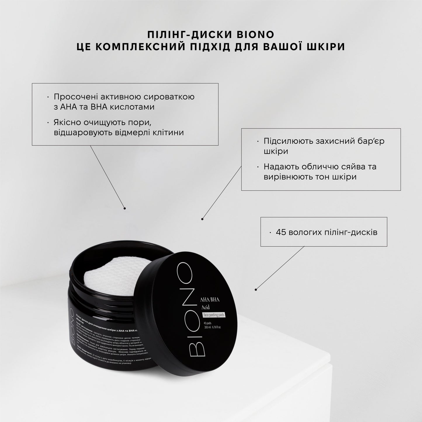 Пілінг-диски з АНА та ВНА кислотами для обличчя BIONO