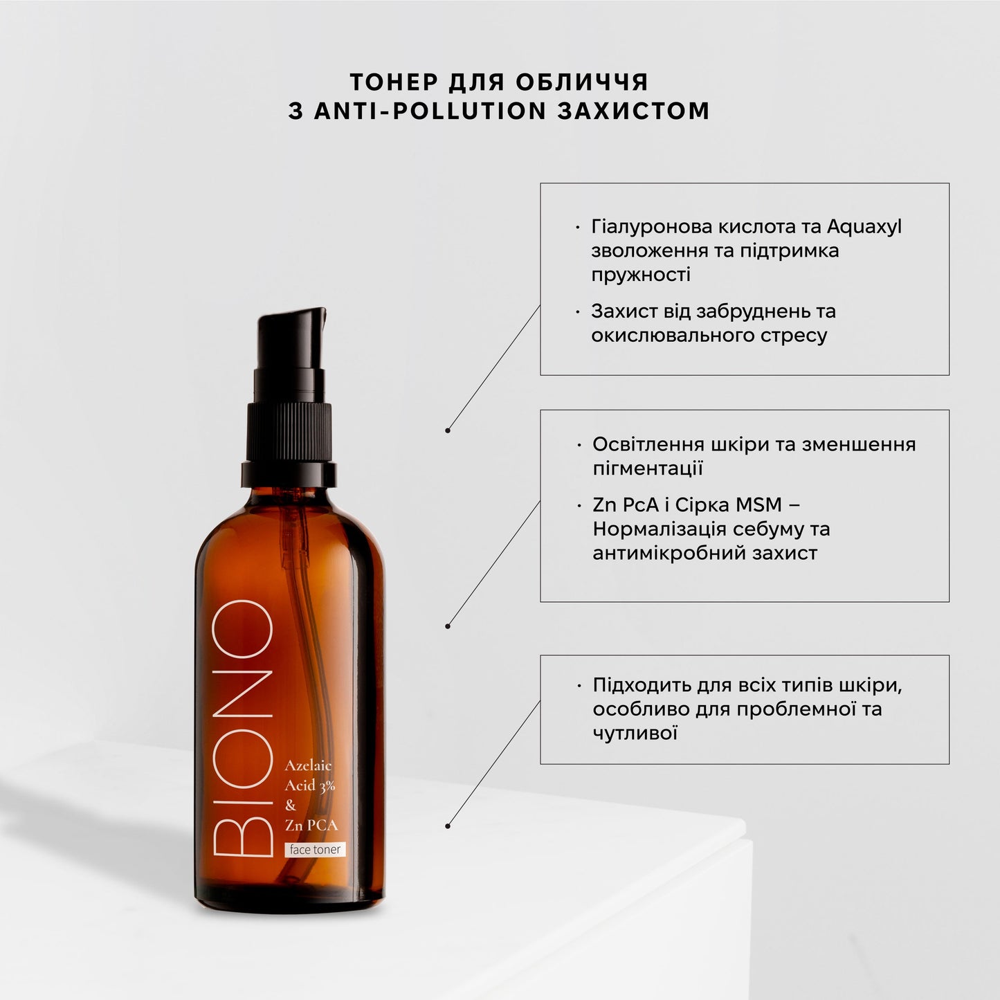 Тонер для обличчя з азелаїновою кислотою 3% "Anti-Pollution" від BIONO