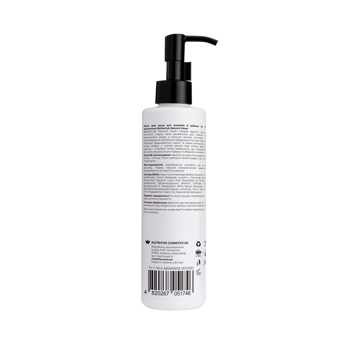 BarberLab Nature's Power Shower Gel for Men with Silver and Lactic Acid